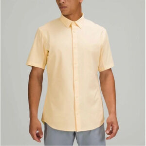Lululemon Airing Easy Short Sleeve Button Down Shirt Light Yellow Athleisure M